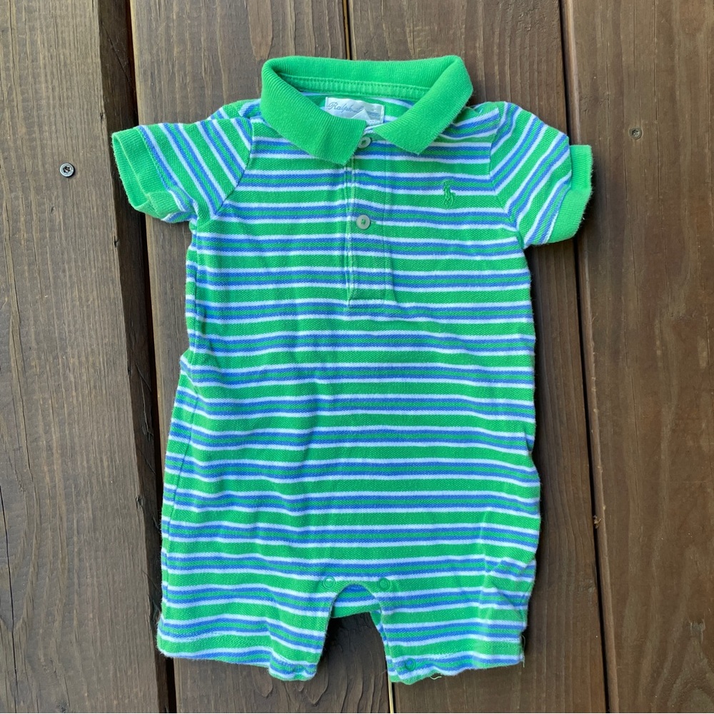 🌙 Ralph Lauren - Green Striped Bodysuit (shorts)